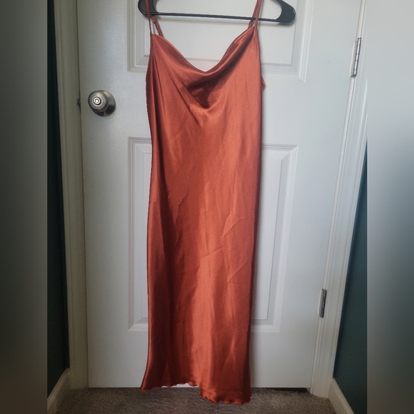 h and m silk dress Women's Dark brown Silk-Blend Maxi Dress